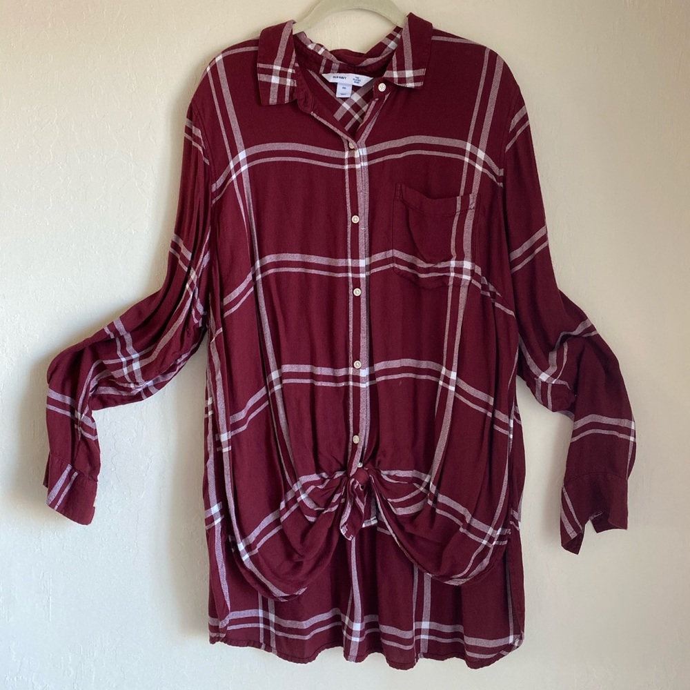 Tunic length plaid shirt